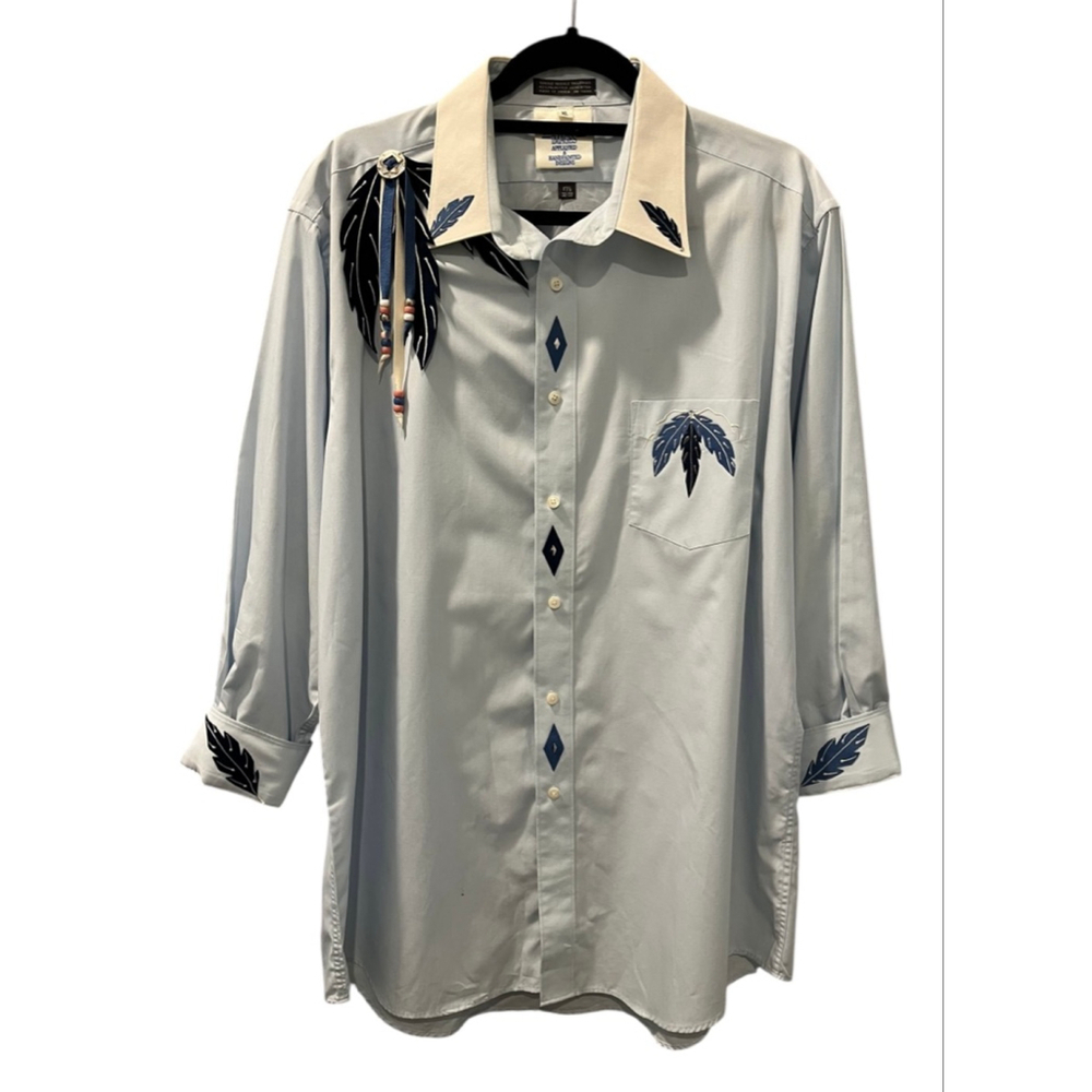 Vintage 90's Scottsdale Images Size XL 17.5 Appliqued Handpainted Western Shirt